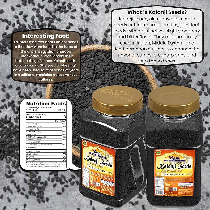 Rani Kalonji (Black Seed, Nigella Sativa, Black Cumin) Seeds 80oz (5lbs) 2.27kg Bulk PET Jar ~ All Natural | Gluten Friendly | NON-GMO | Kosher | Vegan | Indian Origin