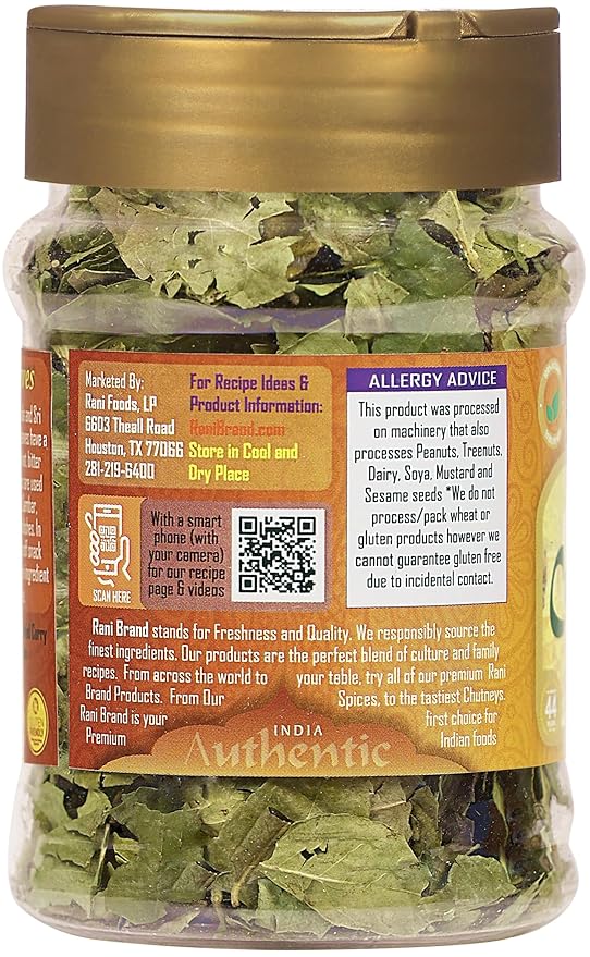 Rani Dried Curry Whole Leaves (Kari Neem Patha) Indian Spice 0.21oz (6g) PET Jar ~ Non-irradiated | All Natural | Vegan | Gluten Friendly | NON-GMO | Kosher | Product of USA