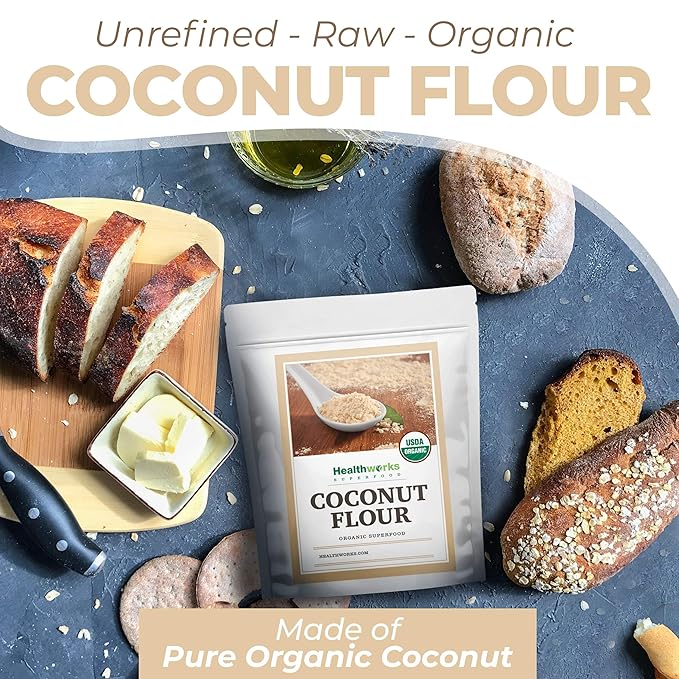 Healthworks Superfoods Organic Coconut Flour - 64 Oz / 4 Lbs - Certified Organic, Unrefined, Raw - Keto, Vegan & Non- GMO - Protein Based Whole Foods - Pancakes, Waffles, Bread & Other Baked Goods