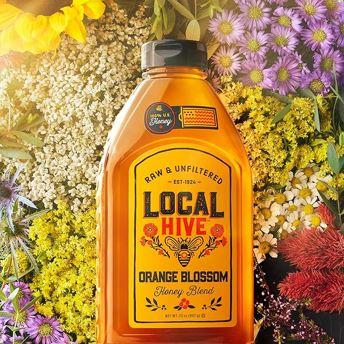 Local Hive Orange Blossom Raw Unfiltered Honey – 32oz, 100% Pure US Honey, Sourced from American Bees and Beekeepers, Natural Sweetener, Floral Flavor, Ideal for Tea, Baking, and Cooking