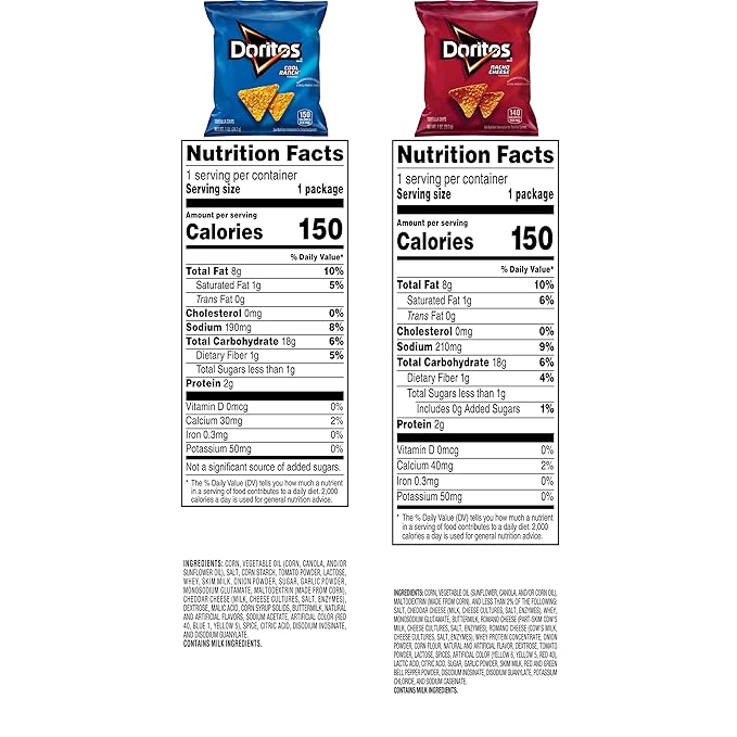 Doritos Flavored Tortilla Chips, Favorites Variety Pack (Nacho Cheese and Cool Ranch), 1 Ounce (Pack of 40)