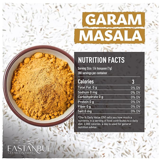 Eastanbul Garam Masala, 7.1oz Garam Masala Spice Powder Mix, Indian Spice, Top Culinary Grade Seasoning, Sodium Free, Sugar Free, No MSG, No Filler, Vegan