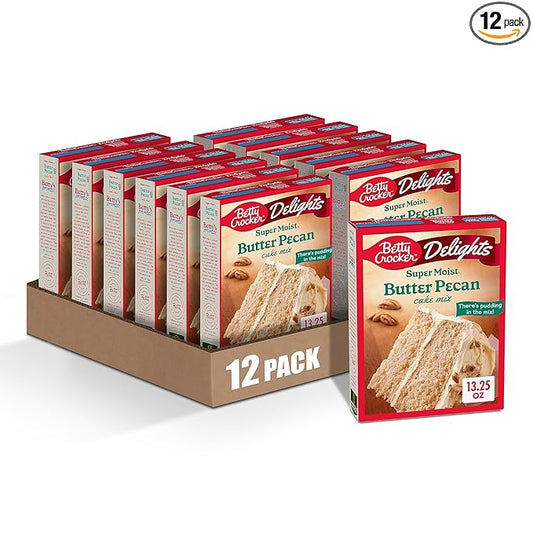 Betty Crocker Delights Super Moist Butter Pecan Cake Mix, 13.25 oz. (Pack of 12)