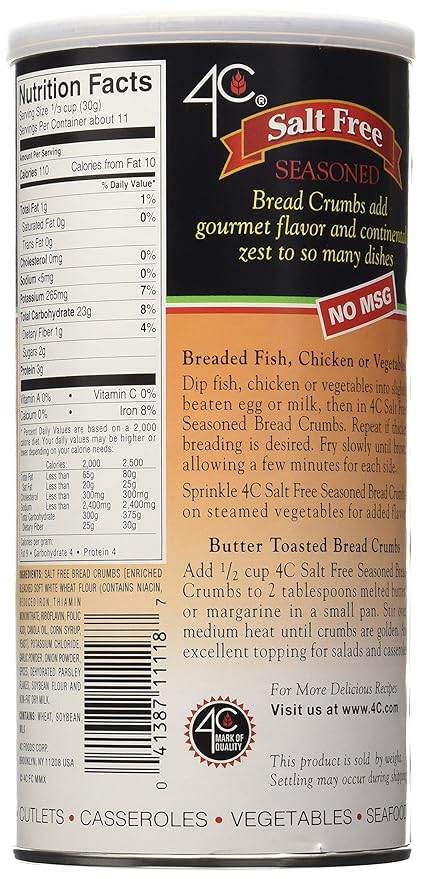 4C Salt Free Seasoned Bread Crumbs-12 oz - Pack Of 3