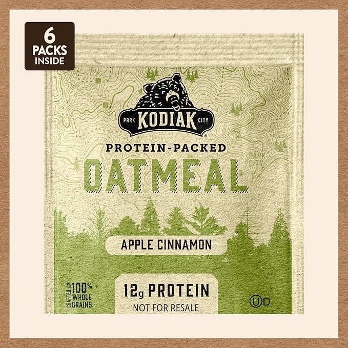Kodiak Cakes Instant Oatmeal Packets, Apple Cinnamon, High Protein, 100% Whole Grains, 6 boxes with 6 packets each (36 packets)
