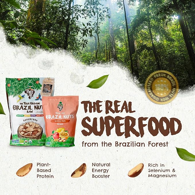 Kit of Snacks The True Organic Brazil Raw & Unsalted Nuts 15 oz + Tropical Mix 7 oz – – Nutrient-Rich and Practical Combo – Fresh, Vegan and Gluten Free – Forest Up