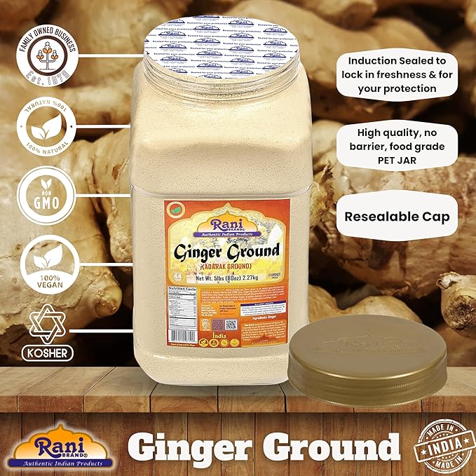 Rani Ginger (Adarak) Powder Ground, Spice 80oz (5lbs) 2.27kg Bulk PET Jar ~ All Natural | Vegan | Gluten Friendly | NON-GMO | Kosher | Indian Origin