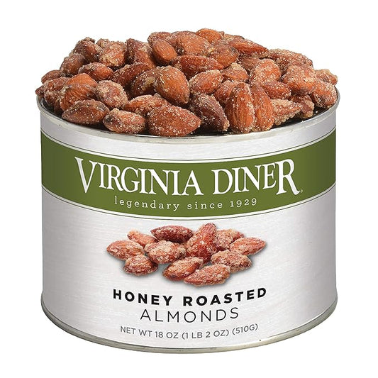 Virginia Diner Premium Natural Honey Roasted Almonds, Sweet & Salty Gourmet Snack in Gift Tin 1.12 Pound (Pack of 1)