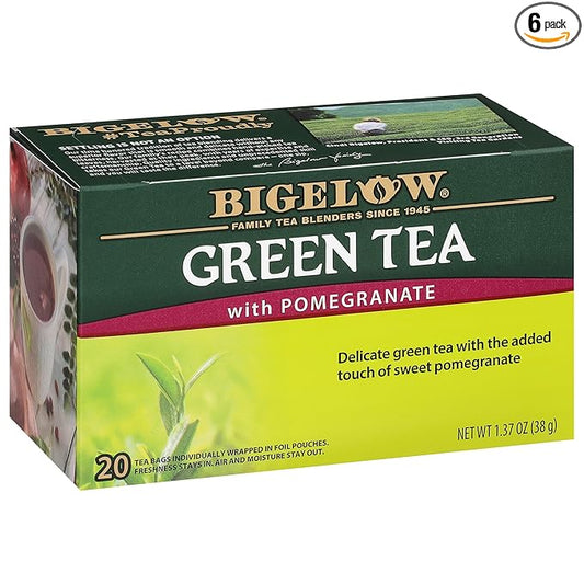 Bigelow Tea Green Tea with Pomegranate, Caffeinated Tea with Pomegranate, 20 Count Box (Pack of 6), 120 Total Tea Bags