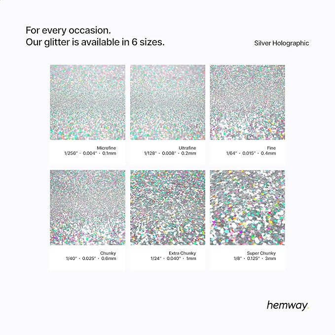 Hemway Premium Glitter Shaker - Silver Holographic Strands | Shaped Metallic Flake Sequins for Resin & Epoxy Crafts | Craft Supplies for Tumblers, Festival, Face, Eye & Nail Art Decoration | 86 g