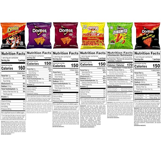 Frito Lay Fiery Mix Variety Pack, Hot & Spicy Snacks Single Serve Bags, (Pack of 40), Flamin' Hot Cheetos, Doritos, Chester's Hot Fries