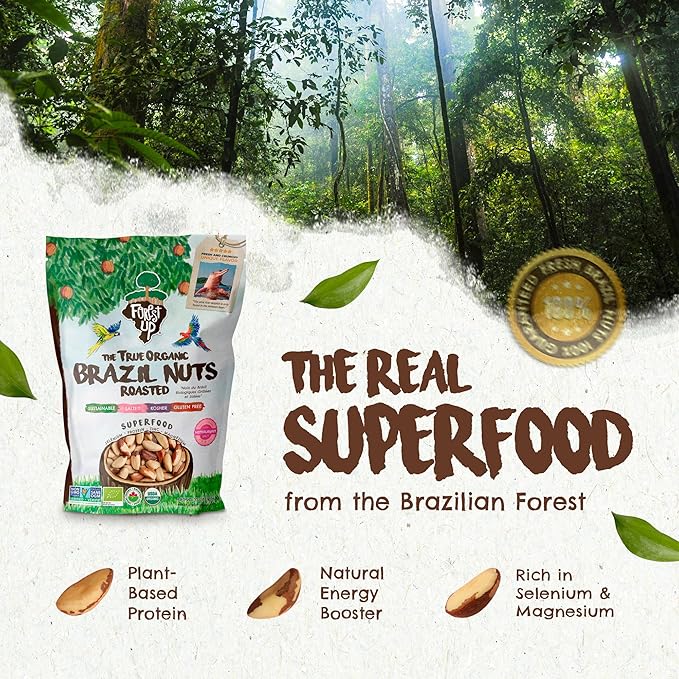 Snack The True Organic Brazil Nuts 32oz-2lbs – Roasted & Himalayan Salt – Kosher – Healthy-Rich in Vegetable Protein – From Amazon Rainforest – Fresh, Vegan, Gluten-Free and Oil Free – Forest Up