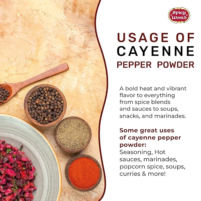 Spicy World Hot Cayenne Pepper Powder Bulk 5 LBS Jar - Red Ground Pepper 50,000 SHU Heat Unit - Gluten Free All Natural Red Pepper- Freshly Packed In USA, For Commercial & Home Use
