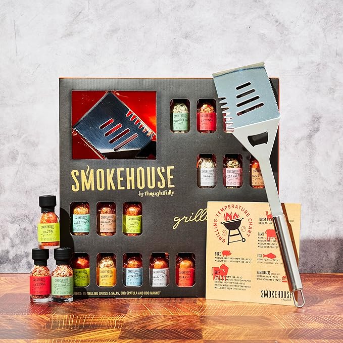 Smokehouse by Thoughtfully, Grilling Spices BBQ Set, Includes BBQ Spatula, Magnet and Flavorful Seasoning and Rubs