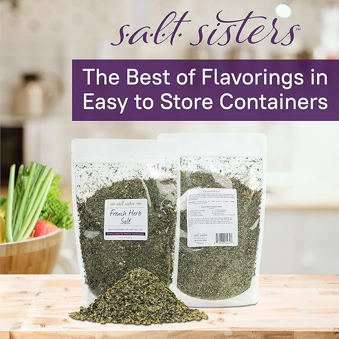 s.a.l.t. sisters French Herb Salt | All-Natural, Gluten Free, MSG Free, Non-GMO | Easily Dissolvable Herb Blend Coarse Sea Salt | Versatile Salt for Meat, Fish, Vegetables, and More | 1lb