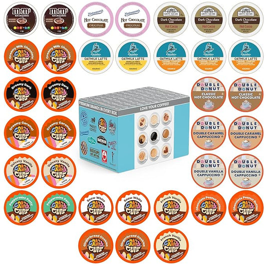 Crazy Cups Cappuccino & Hot Chocolate Variety Pack, Including Flavored Hot Chocolate & Cappuccino Coffee for Keurig K Cup Machines, Coffee Gift Set, Hot Chocolate Gift Set, 36 Count(Pack of 1)