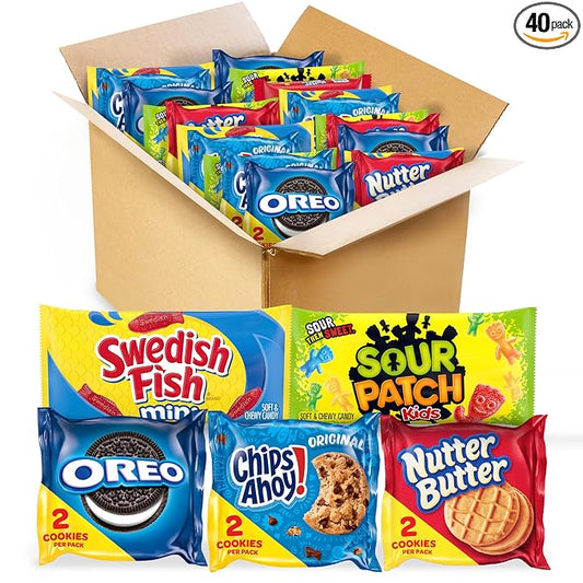 OREO, CHIPS AHOY!, Nutter Butter, SOUR PATCH KIDS & SWEDISH FISH Cookies & Candy Variety Pack, 40 Snack Packs