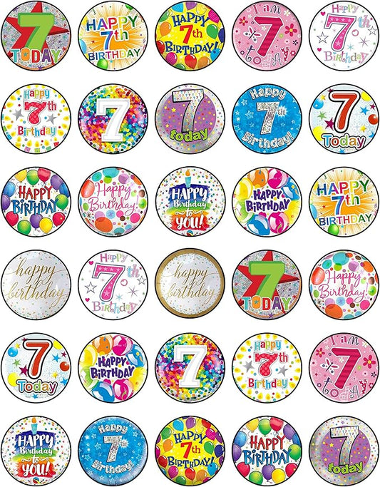 30x 7th Birthday Cupcake Toppers ??Edible Happy Birthday D챕cor, Wafer Sheet Cake Decorating