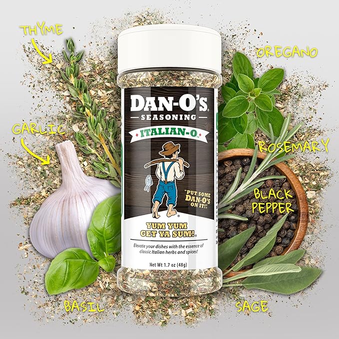 Dan-O's Italian-O Seasoning, 1.7 oz Bottle, 2 Pack, Italian Seasoning for Pasta, Pizza, Salad, Veggies and More, Sugar Free, Zero Calorie, Use this Spice Blend to Craft Meatballs or Pasta Sauce