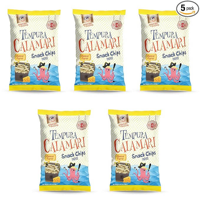 Swashbuckle Snacks Crispy Tempura Calamari Snack Chips Cheese Flavor 0.95oz (27g) - 5pack, Made in Japan, Otsumami