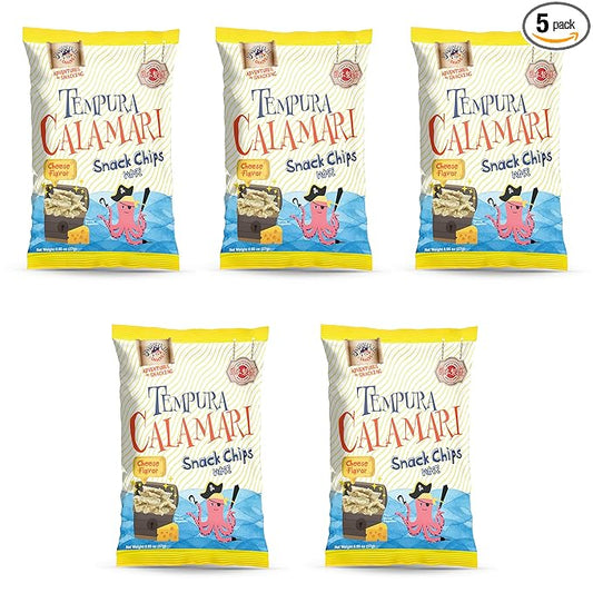 Swashbuckle Snacks Crispy Tempura Calamari Snack Chips Cheese Flavor 0.95oz (27g) - 5pack, Made in Japan, Otsumami