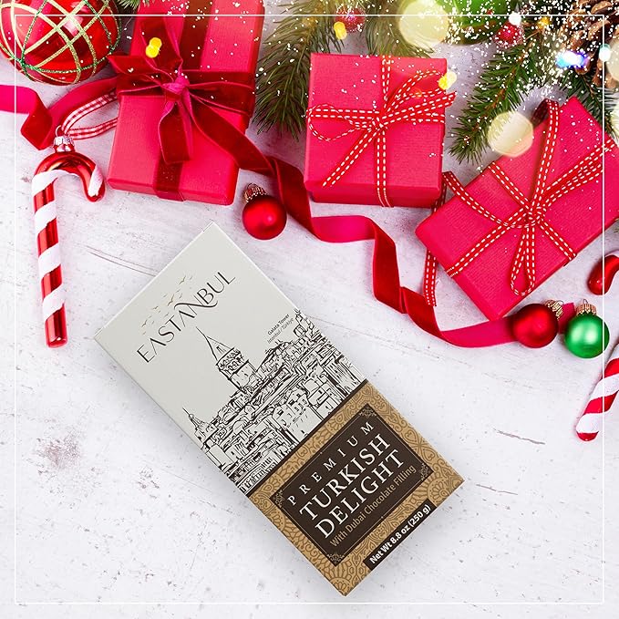 Eastanbul Premium Turkish Delight with Dubai Chocolate Filling, 8.8oz, Turkish Delights Pistachio, Lokum, Pistachio Candy Gift Box, International Candy, Lokum