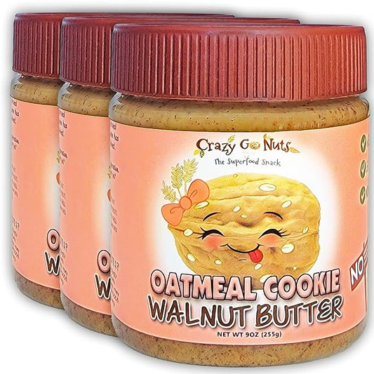 Crazy Go Nuts Walnut Butter Oatmeal Cookie - Walnut Spread, Keto, Vegan, Low Carb, Gluten Free, Superfood-Natural, Non-GMO, ALA, Omega 3 Fatty Acids, Good Fats and Antioxidants - 9 Oz, 3-Pack