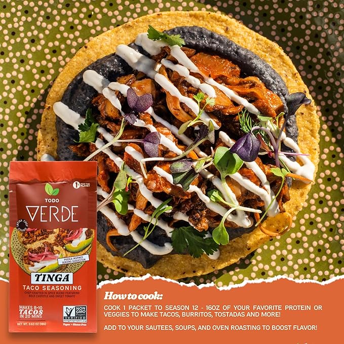 Tinga Taco Seasoning Packets - Todo Verde | Chef Curated Taco Blends with Red Miso & Black Garlic | Vegan, Gluten Free, Preservative Free (3 Pack)