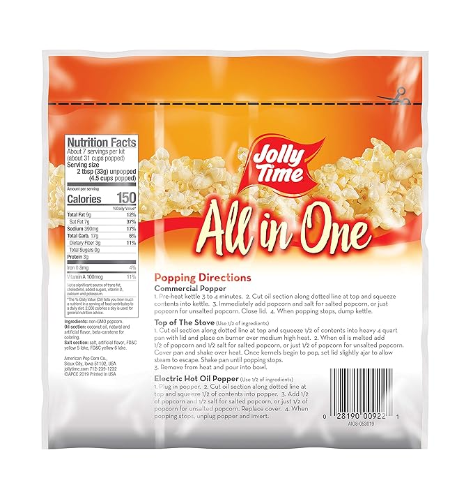 JOLLY TIME All in One Popcorn Kit, Portion Packets with Kernels, Oil and Salt for Movie Theater or Air Popper Machines (24 pack, 6oz Kettle)