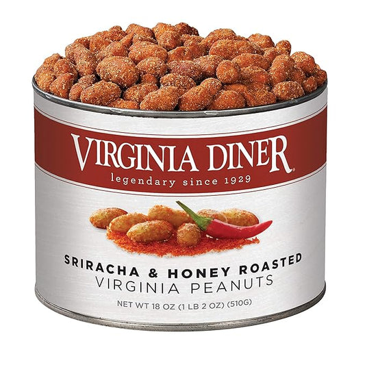 Virginia Diner Natural Virginia Honey Roasted & Siracha Xl Peanuts, Gourmet Non-Gmo Nuts, Premium Quality, Heart Healthy Snack 18oz