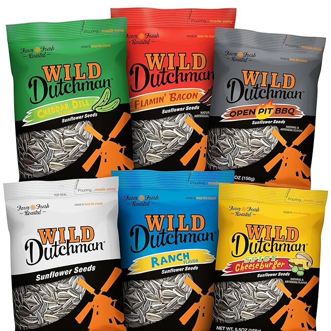 Wild Dutchman, Roasted Sunflower Seeds, Mouth Friendly Recipe for All Day Snacking, Spicy Cheeseburger, 5.5 oz (Pack of 12)