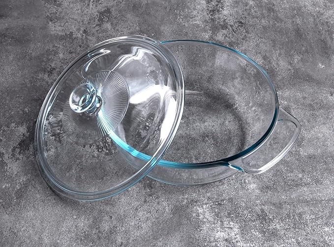Clear Round Glass Casserole with Lid, Baking Dish with Glass Cover, Glass Casserole for Oven, Freezer and Dishwasher Safe (1.7-Quart Round)