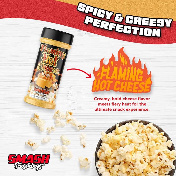 Flaming Hot Cheese Popcorn Seasoning Shaker ??2 Pack Spicy Bold Snack Blend with Premium Cheese & Chili Peppers ??Gourmet Sprinkle for Popcorn, Chips, Fries, Veggies, Pasta, Nachos, Party Snacks