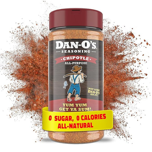Dan-O's Chipotle Seasoning, 8.9 oz Bottle, All Purpose Seasoning for Chicken Wings, Pork, Brisket, Tacos and More, Sugar Free, Zero Calorie, Use this Spice Blend to Craft a Marinade, Dry Rub or Sauce