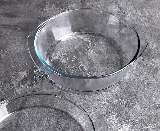 Round Tempered Glass Casserole Dish with Lid, Glass Casserole Baking Dish for Oven, Freezer and Dishwasher Safe - 3QT