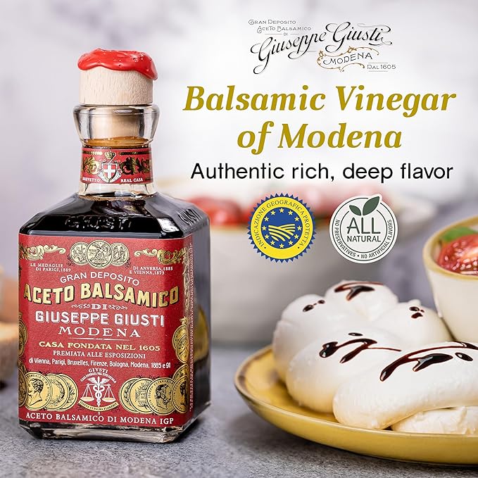 Bellina Gourmet Balsamic Gift Set - Bread Dipping Set with Giuseppe Giusti Balsamic Vinegar of Modena and Bread Dipping Dish with Grape Design, Italian Cooking Gifts from Italy - 8.45 fl oz (250 ml)