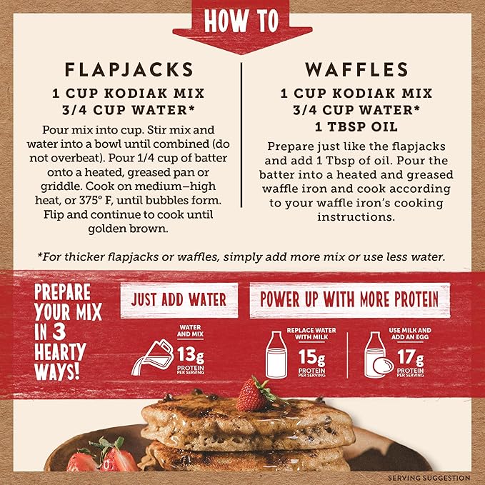 Kodiak Cakes Power Cakes, Pancake & Waffle Mix, Chocolate Chip, High Protein,100% Whole Grains (Pack of 6)