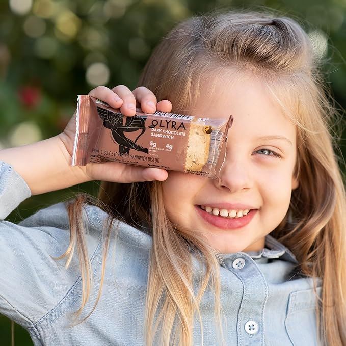 Olyra Dark Chocolate Sandwich Breakfast Biscuits, Healthy Snacks for Kids and Adults, Low Sugar, High Fiber Cookies, Organic Kids Snacks, with Ancient Greek Grains, USDA Certified Organic, Non GMO, 12 Packs