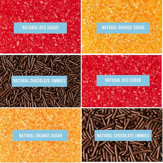 Sweets Indeed Natural Fall Sprinkles 6-Cell Jar ??2.75 oz | Dye-Free Chocolate Jimmies & Red & Orange Sanding Sugars | Autumn & Thanksgiving Cupcake & Cookie Decorations