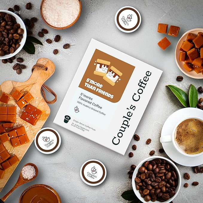 Couple's Coffee K-Cups | S'more Flavored Coffee | Gives Back to Military Families | S'more Than Friends | Gourmet Coffee with Chocolate and Marshmallow Flavors | Compatible with K-Cups & Single Serve Brewers | 24 Count