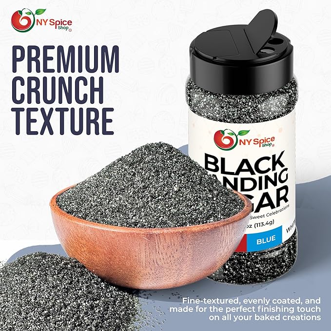 NY Spice Shop Black Sanding Sugar - 4 Ounce Sweet Colorful Edible Sprinkles For Candy Dish - Sugar Sprinkles For Cake Decorating Basket & Dishes