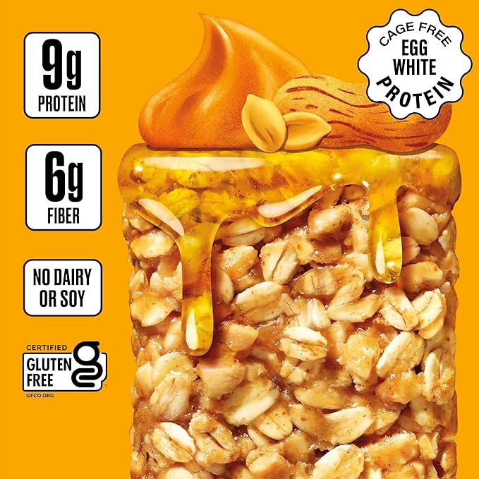 Over Easy Peanut Butter Soft and Chewy Oatmeal Breakfast Bars - Granola and Protein Bars - 12 Energy Snack Bars - Clean, Gluten Free, Dairy Free, Soy Free and Kosher
