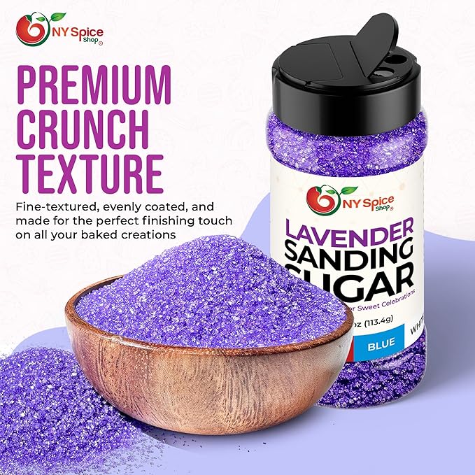 NY Spice Shop Lavender Sanding Sugar - 4 Ounce Sweet Colorful Edible Sprinkles For Candy Dish - Sugar Sprinkles For Cake Decorating Basket & Dishes