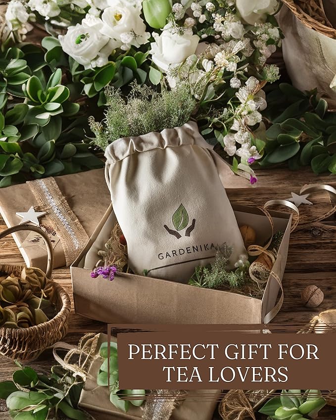 Gardenika Loose Leaf Tea Set, Herbal Caffeine-Free Set - Rooibos, Spearmint, Chamomile, Hibiscus, Tulsi, Turmeric, Ginger Teas – 5 Pack Assortment (10 oz)