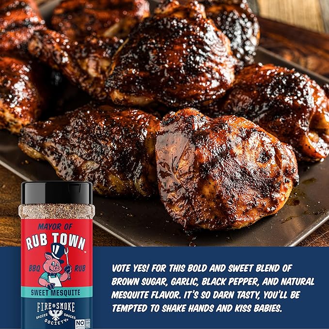 Fire & Smoke Society Mayor of Rub Town BBQ Rub | BBQ Seasoning for Smoking and Grilling Meat | Pulled Pork Ribs, Rib Rub, Dry Rubs and Spices | XL 12.5 oz