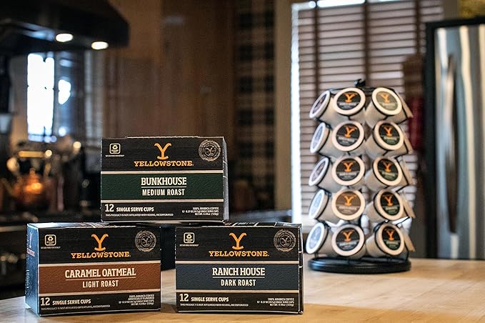 Yellowstone Maple Bourbon Medium Roast Coffee, Single Serve Recyclable Pods/Cups, 100% Arabica Beans, 36 Count
