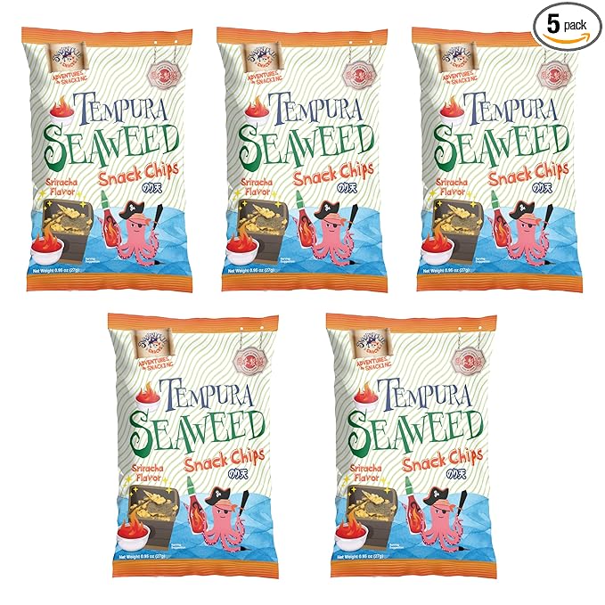Japanese Tempura Seaweed Chips, Noriten ??Sriracha Flavor | 0.95oz x 5 Pack | Made in Japan by Swashbuckle Snacks