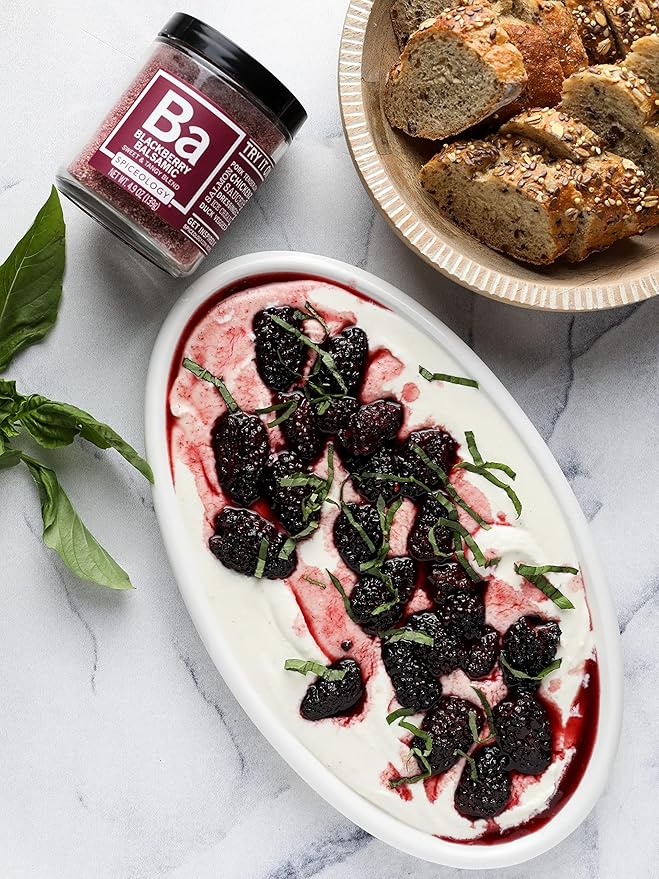 Spiceology ??Blackberry Balsamic Seasoning ??Sweet and Tangy Spice Blend with Blackberry and Balsamic Vinegar ??Ideal for Chicken, Pork, Duck, and Lamb ??4.9 oz