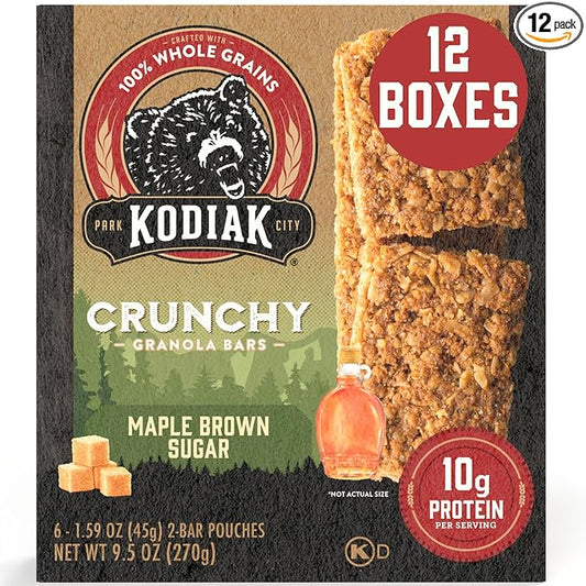 Kodiak Cakes Protein Crunchy Granola Bar, Maple Brown Sugar, (Pack of 12 Boxes)