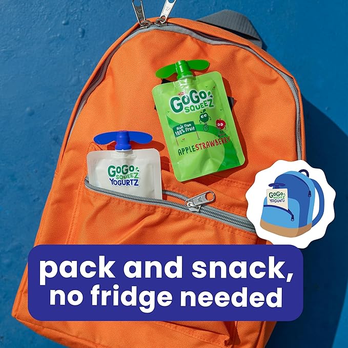 GoGo squeeZ YogurtZ Variety Pack, Strawberry & Peach, 3 oz (Pack of 20), Kids Snacks Made with Real Yogurt and Fruit, No Fridge Needed, Gluten Free, Nut Free, Recloseable Cap, BPA Free Pouches